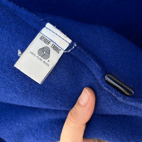 Vintage Geiger Austria Pure Wool Blue Jacket Coat Luxury Natural Fiber, Size M/L - Picture 7 of 9